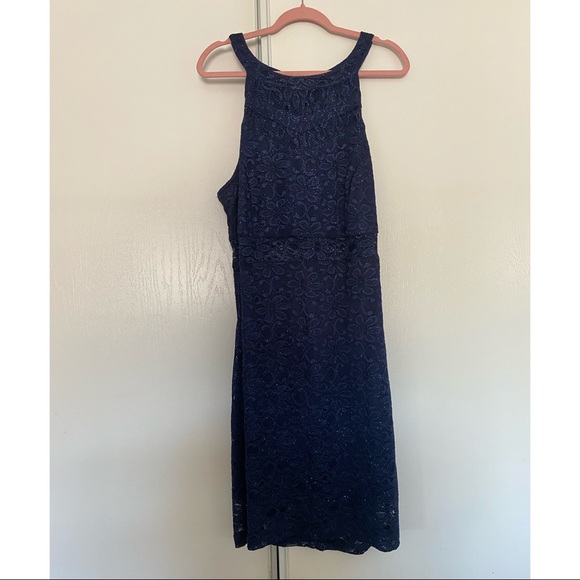 Macy’s Navy Blue Bodycon Halter Top Dress - Picture 1 of 2